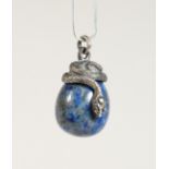 A SILVER AND LAPIS SNAKE PENDANT