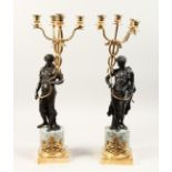 A LARGE PAIR OF THOMAS HOPE DESIGN, ORMOLU AND BRONZE CLASSICAL CANDLESTICKS with a pair of
