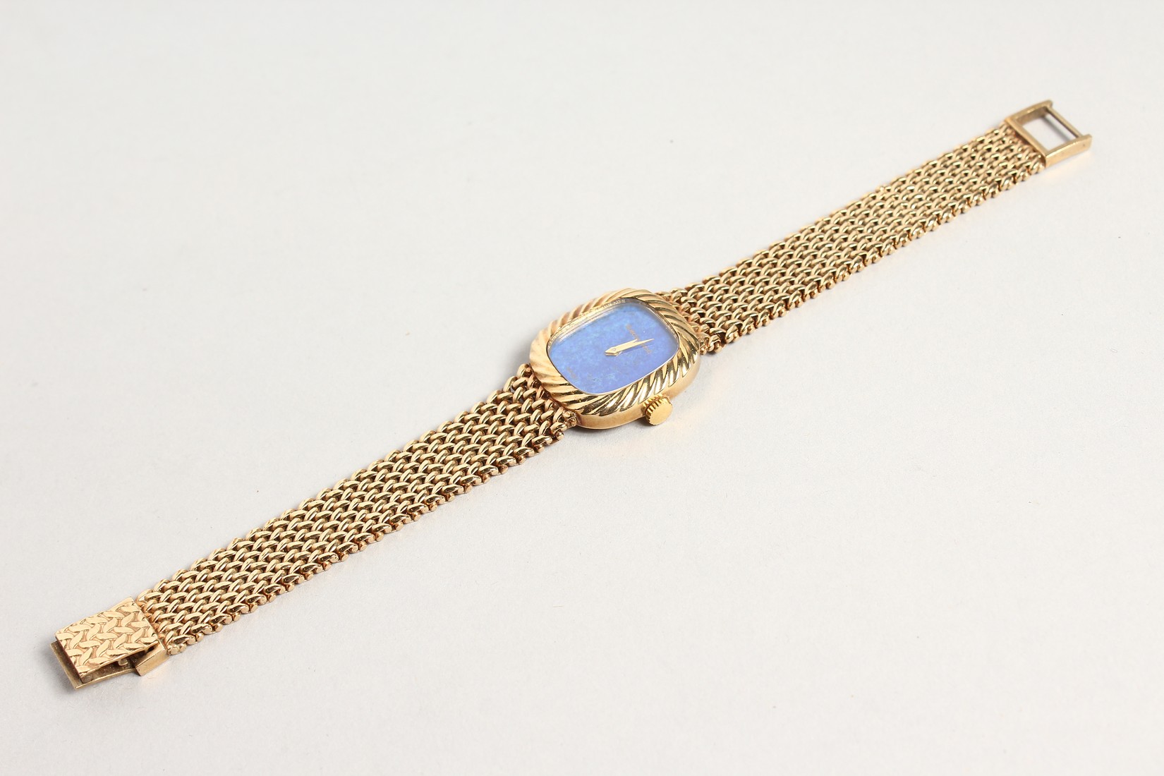 A 9CT GOLD BEUCHE-GIROD LAPIS FACE WRISTWATCH. - Image 2 of 4