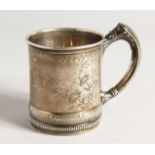 A STERLING SILVER ENGRAVED CHRISTENING MUG