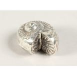 A SILVER NAUTILUS SHELL PILL BOX