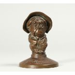MRS MAYMORE, BRONZE BUST, stamped, May & Padmore Ltd, Xmas 1925. 3.5ins long