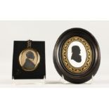 A MIERS OVAL SILHOUETTE PORTRAIT Label on reverse 3.5 x 2.5 and an oval of a man (2).