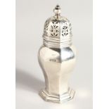 A HEXAONAL BULBOUS SILVER SUGAR SIFTER 7ins high London 1901