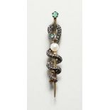 A DIAMOND AND PEARL SNAKE TIE PIN (Harrods)