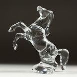 A BACCARAT ROCK CRYSTAL REARING HORSE. 8ins high.