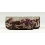 EMILE GALLE A CAMEO GLASS SHAPED BOWL with flowers in relief. Cameo Galle signature 9.5ins long, 5.