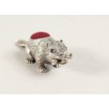 A CAST SILVER BEAVER PIN CUSHION