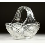 A GOOD CUT GLASS FRUIT BASKET. 9ins high.