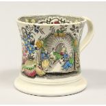 A CANTON PATTERN POTTERY MUG. 4.5ins high