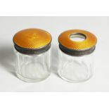 A PAIR OF SILVER AND YELLOW ENAMEL JARS Birmingham, 1916.