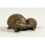 TWO JAPANESE BBRONZE HEDGEHOGS 2ins & 1.5ins long