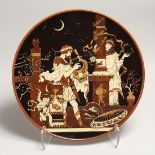 A GOOD METTLACH POTTERY CHARGER. Signed by HEINR SCHLITT No.2199. 15ins diameter