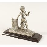 AN ART DECO PEN LIGHTER, young boys and squirrel. Presented to R.S.M.W. Manshru 1958, 6.5ins long.