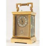 A VERY GOOD FRENCH BRASS REPEATER CARRIAGE CLOCK.