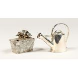 A THISTLE AND BEE SILVER BOX AND WATERING CAN