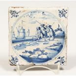 A DELFT BLUE AND WHITE SQUARE TILE 4.75ins.