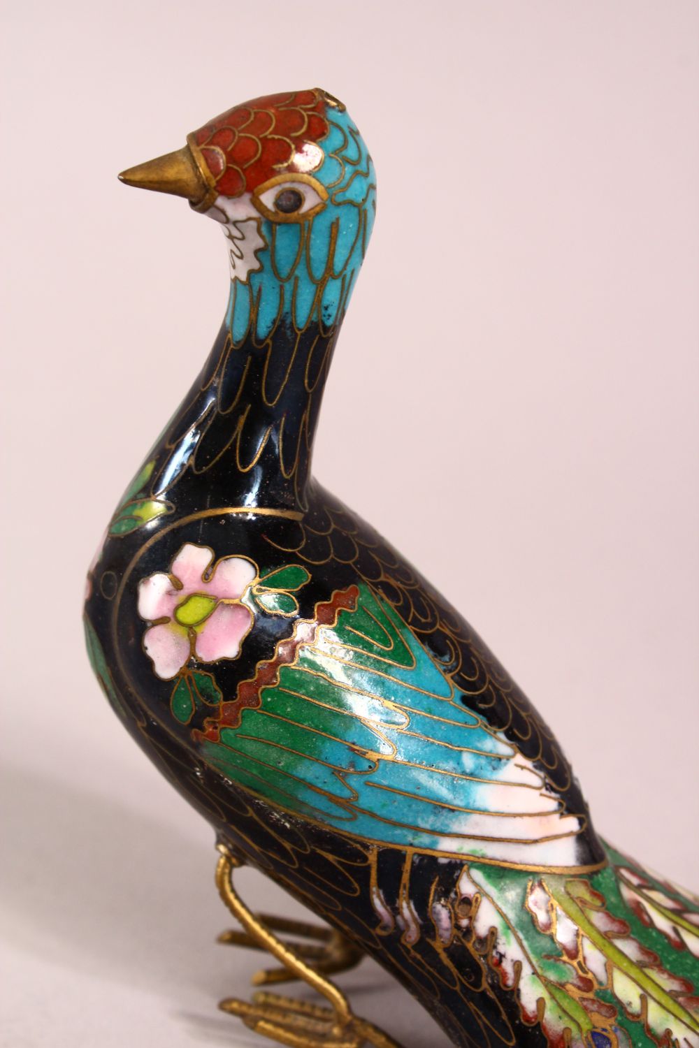 A CHINESE CLOISONNE ENAMEL MODEL OF A PEACOCK, 12cm. - Image 5 of 7