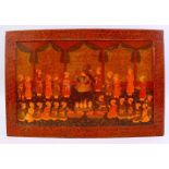 AN EARLY 20TH CENTURY INDIAN KASHMIRI LACQUER CALLIGRAPHIC PANEL, the panel with a band of