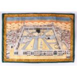 A LARGE 19TH CENTURY PAINTING OF MECCA, the painted scenes depicting mecca with bands of