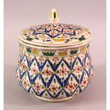 A TURKISH OTTOMAN DECORATED POTTERY BOWL & COVER, 13.5CM