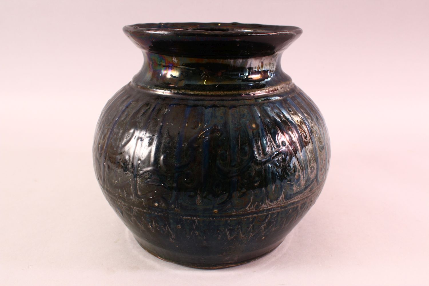 A MAMLUK STYLE POTTERY CALLIGRAPHIC VASE, with a dark blue to black ground with calligraphy bands, - Image 3 of 7