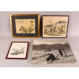 A LOT OF FOUR 19TH / 20TH CENTURY CHINESE PAINTINGS, including a picture of tibet.