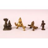 A COLLECTION OF FOUR SMALL BRONZE INDIAN FIGURES, largest 6cm high.