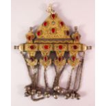 A TURKISH METAL INLAID BRIDES NECKLACE, with gilded decoration around inlaid semi precious stones,