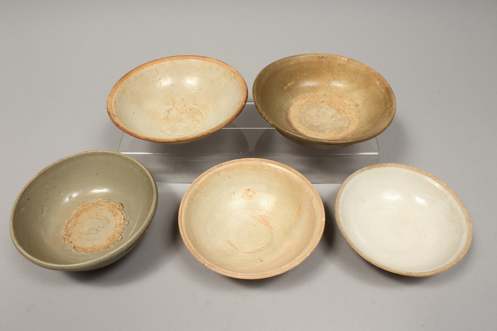 FIVE CHINESE POTTERY BOWLS. - Image 2 of 2