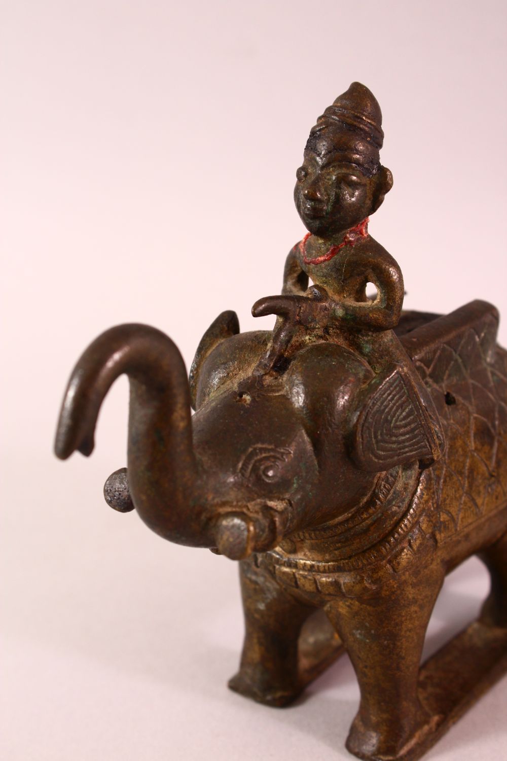 AN 18TH/19TH CENTURY INDIAN BRONZE ELEPHANT AND MAHOUT, together with another bronze elephant, - Image 5 of 6
