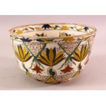 A TURKISH OTTOMAN 18TH CENTURY KUTAHYA POTTERY BOWL, with leaf pattern upon white glaze, 19cm.