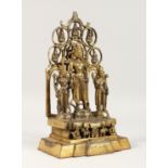 A GOOD BRASS TRIPLE GOD FIGURE, 11ins high.