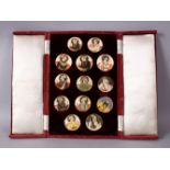 A BOXED SET OF THIRTEEN 18TH/19TH CENTURY PERSIAN CARVED & PAINTED IVORY MINIATURES, each of the
