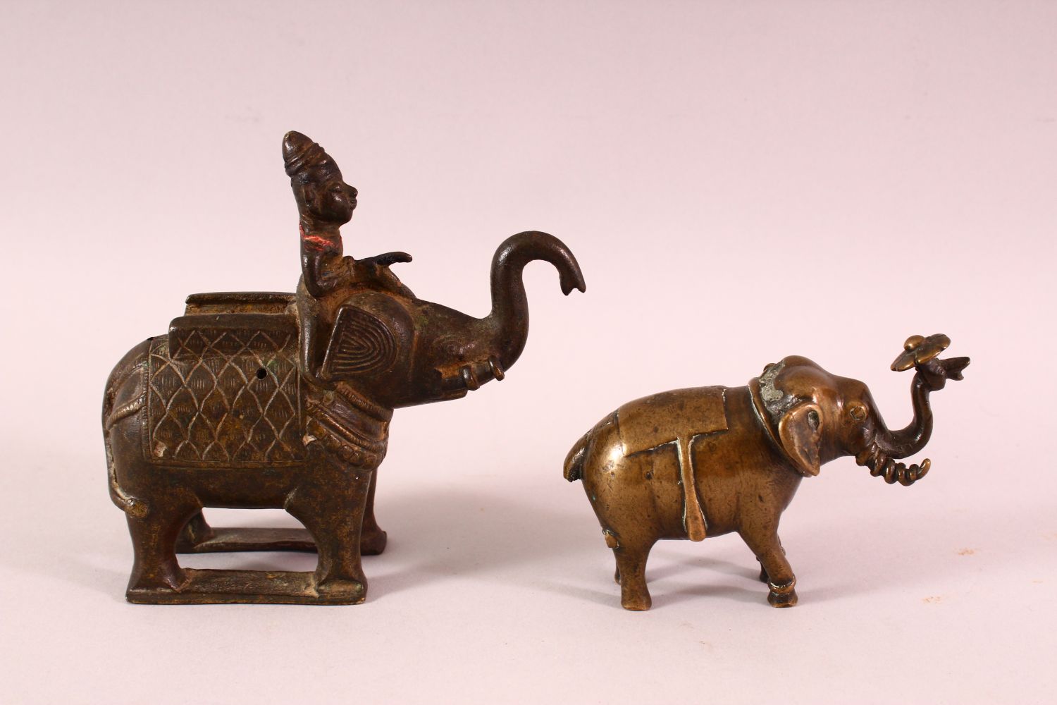 AN 18TH/19TH CENTURY INDIAN BRONZE ELEPHANT AND MAHOUT, together with another bronze elephant, - Image 3 of 6