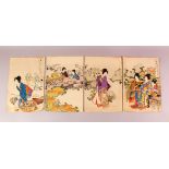 FOUR JAPANESE MEIJI PERIOD WOODBLOCK PRINTS BY CHIKANOBU YOSHU 1838 - 1912, depicting geisha viewing