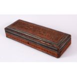 A 19TH / 20TH CENTURY INDIAN CARVED WOODEN BOX, carved with temples, animals and foliage, with