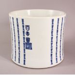 A CHINESE BLUE & WHITE PORCELAIN CALLIGRAPHIC BRUSH POT, the oversize pot decorated with calligraphy