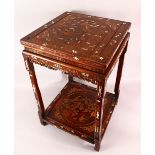 A FINE 19TH CENTURY CHINESE INLAID HARDWOOD TABLE / STAND, inlaid with exotic woods and ivory