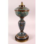 A GOOD 19TH CENTURY JAPANESE CLOISONNE LAMP BASE of baluster form, decorated with phoenix and