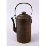 A CHINESE BRONZE CALLIGRAPHIC COFFEE POT & COVER, with two panels, of iris and calligraphy, the base
