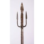 A FINE INDIAN STEEL TRIDENT SPEAR, 132cm.