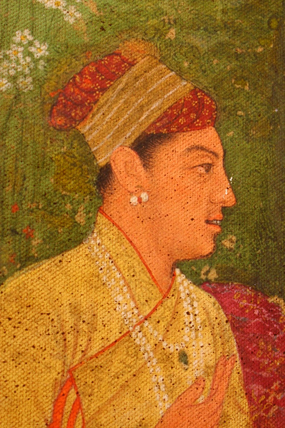 AN INDIAN PAINTING ON CANVASS OF PRINCE AND ATTENDANTS, seated in the garden having a picnic, 83cm x - Image 4 of 8
