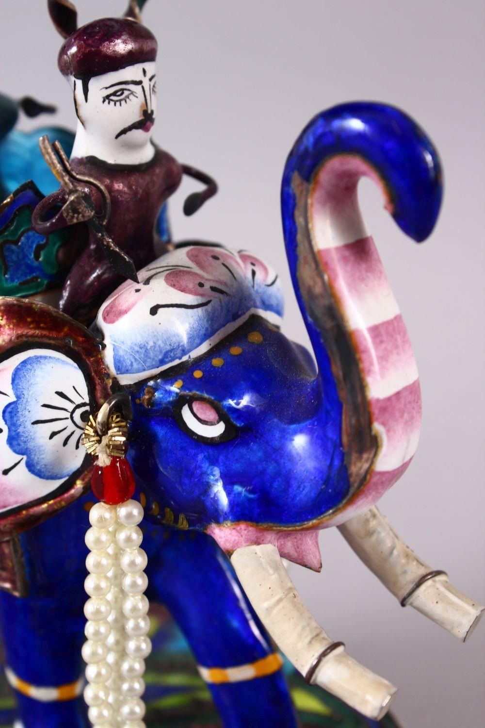 A 19TH / 20TH CENTURY INDIAN SILVER & ENAMEL MODEL OF AN ELEPHANT AND FIGURES, the elephant carrying - Image 9 of 11