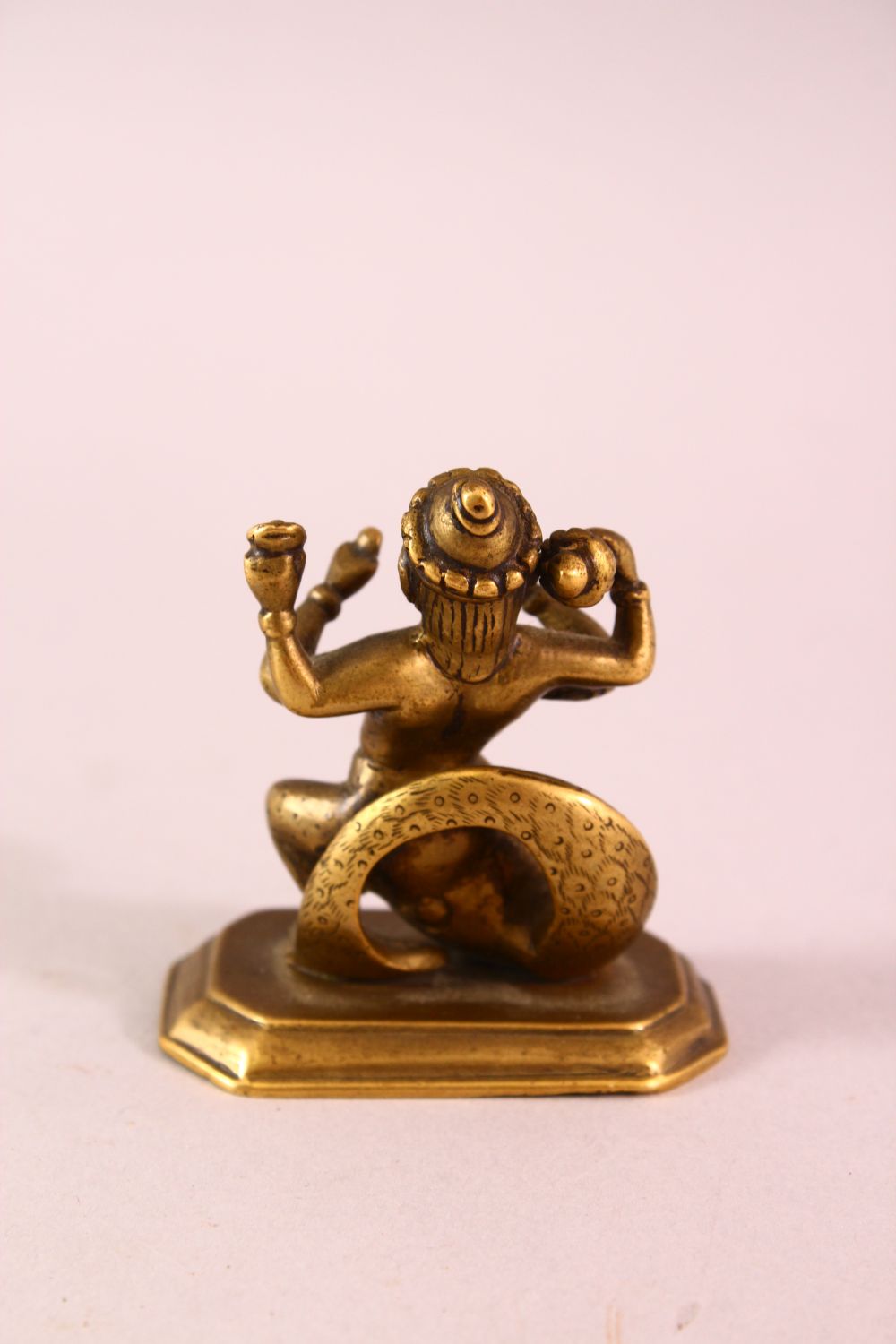 A SMALL GOOD QUALITY 19TH CENTURY BRONZE FIGURE OF MATSYA, multi arms holding objects, fish attached - Image 3 of 5