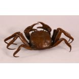 A JAPANESE BRONZE FIGURE OF A CRAB, the underside with a mark, 15.5cm wide.