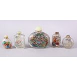 A MIXED LOT OF 5 CHINESE REVERSE PAINTED SNUFF BOTTLES, each with decoration of boys in