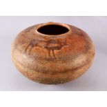 A LARGE EARLY INDUS VALLEY CIVILIZATION TERRACOTTA POT, with shoulder decoration of oxen or like