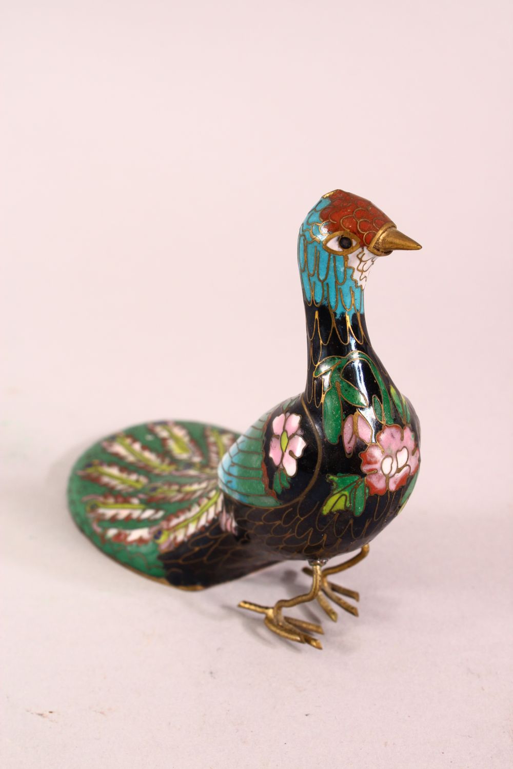A CHINESE CLOISONNE ENAMEL MODEL OF A PEACOCK, 12cm. - Image 2 of 7