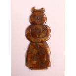 A CHINESE CARVED JADE FIGURE OF A LADY, 13CM